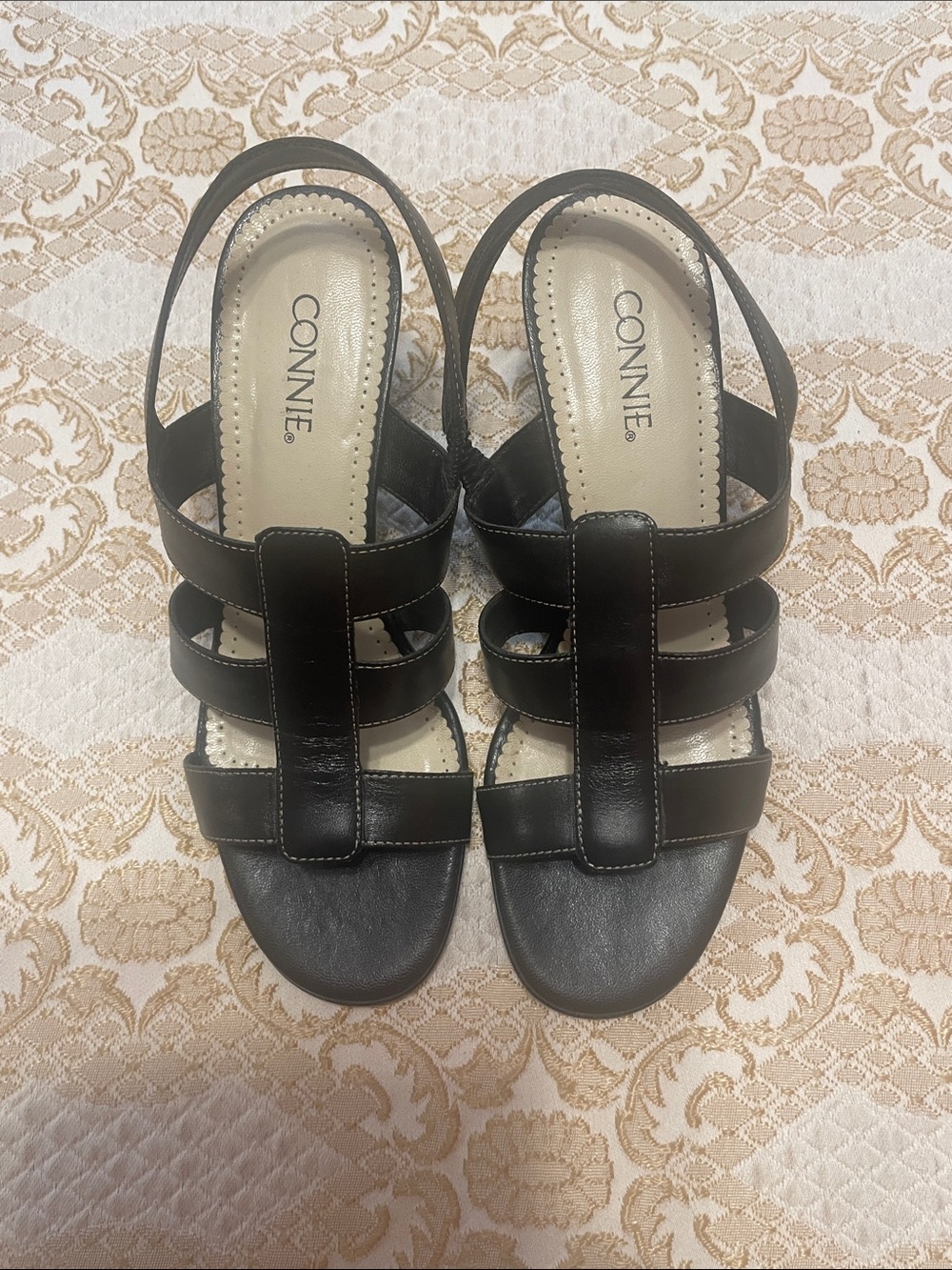 Connie Black Strappy Wedge Sandals with Slingback - Picture 2 of 8